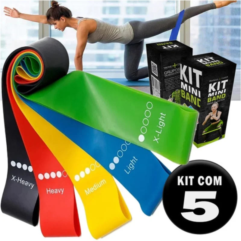 Kit de 5 Mini Faixas Elásticas Ideal p/ Exercício/Academia/Treino/Funcional/Mobilidade Em Casa