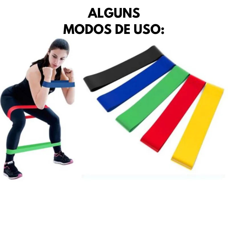 Kit de 5 Mini Faixas Elásticas Ideal p/ Exercício/Academia/Treino/Funcional/Mobilidade Em Casa