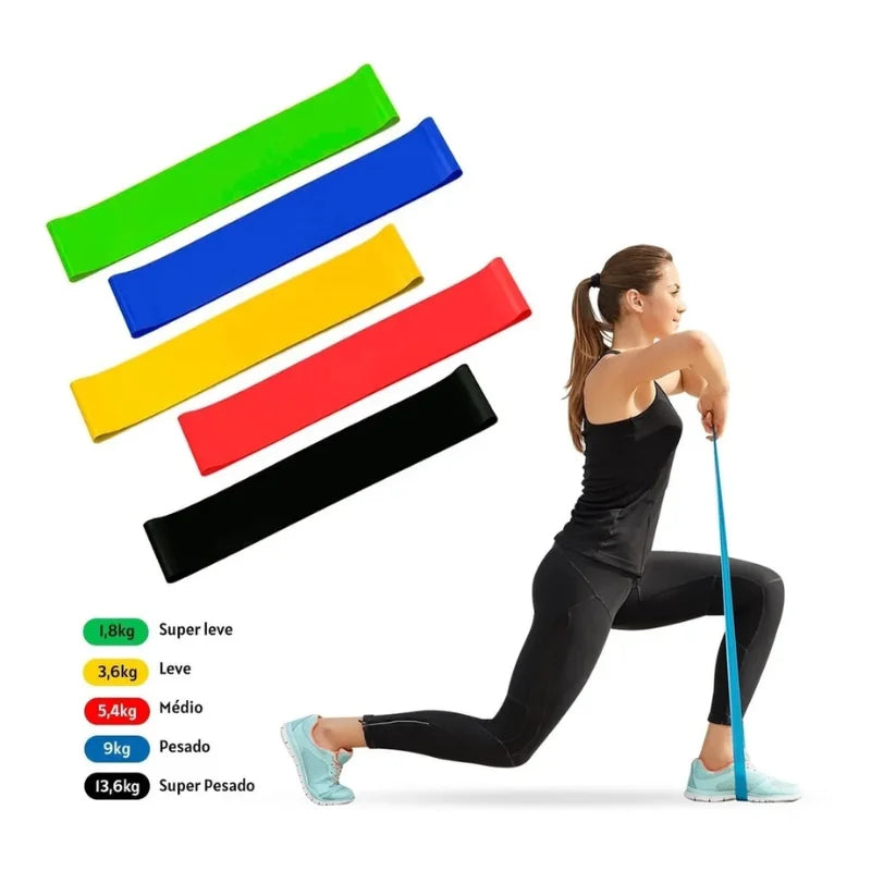 Kit de 5 Mini Faixas Elásticas Ideal p/ Exercício/Academia/Treino/Funcional/Mobilidade Em Casa