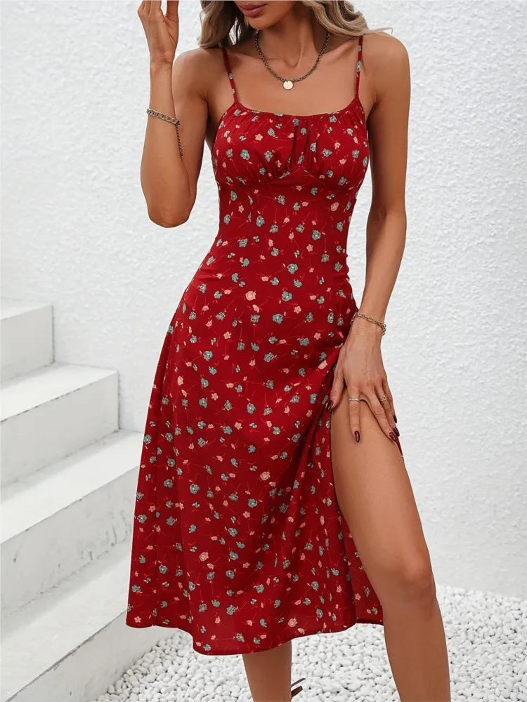 Vestido de Verão Com Alças Finas e Estampa de Bolinhas