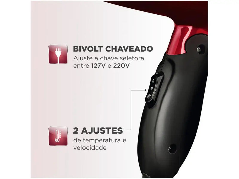 Secador de Cabelo Mondial Max Travel SC-10 Vermelho-Bivolt