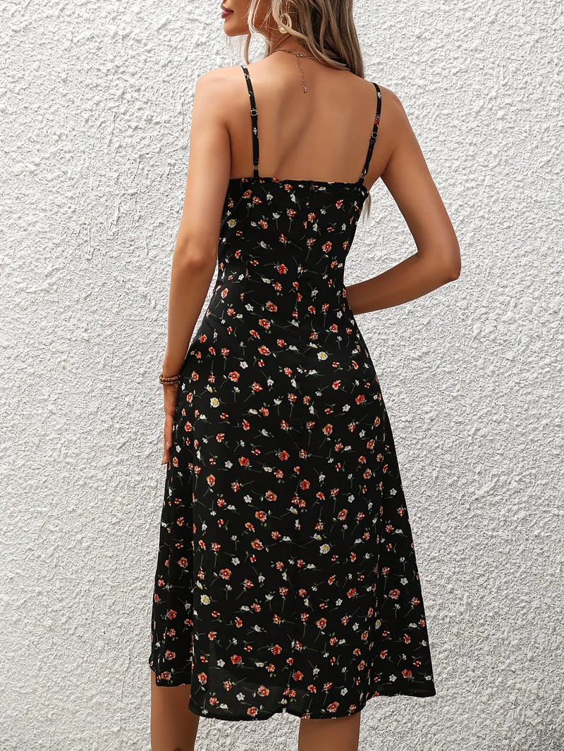 Vestido de Verão Com Alças Finas e Estampa de Bolinhas