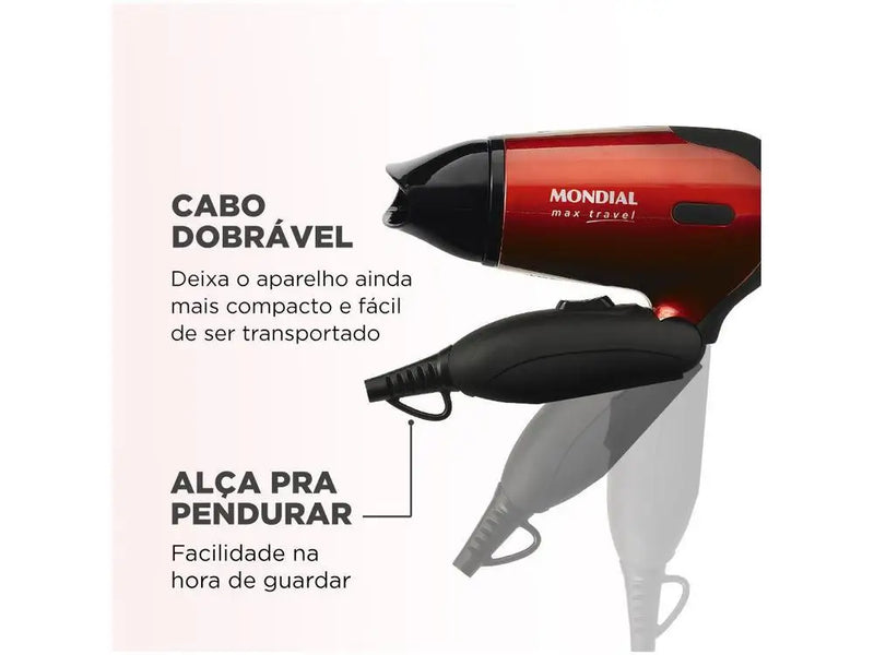 Secador de Cabelo Mondial Max Travel SC-10 Vermelho-Bivolt