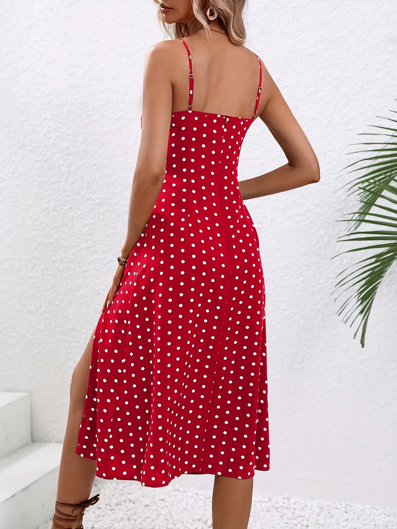 Vestido de Verão Com Alças Finas e Estampa de Bolinhas