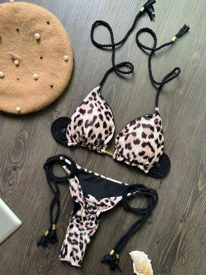 Conjunto de Biquíni com estampa de leopardo Verão 2025