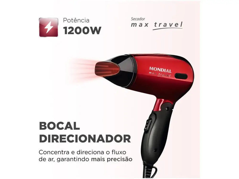 Secador de Cabelo Mondial Max Travel SC-10 Vermelho-Bivolt