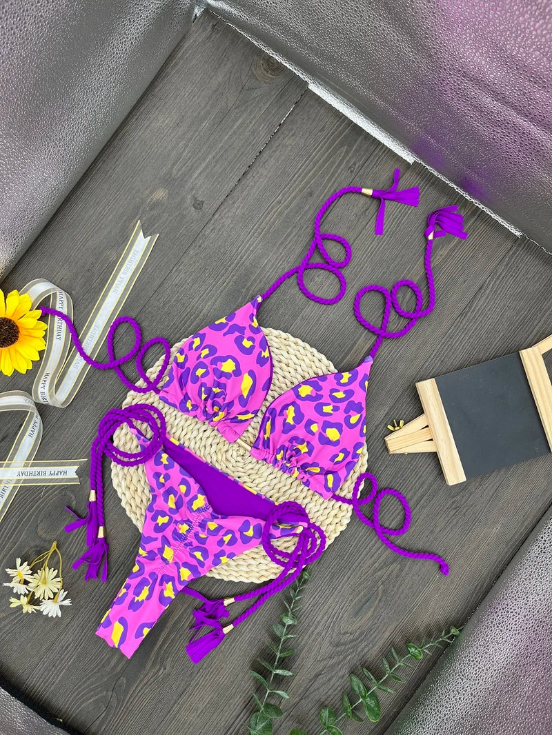 Conjunto de Biquíni com estampa de leopardo Verão 2025