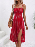 Vestido de Verão Com Alças Finas e Estampa de Bolinhas