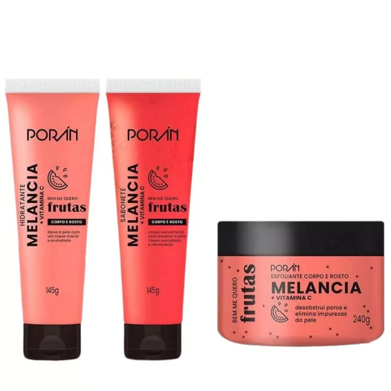 Kit C/3 Itens Esfoliante, Hidratante e Sabonete Corporal e Facial Melancia Porán