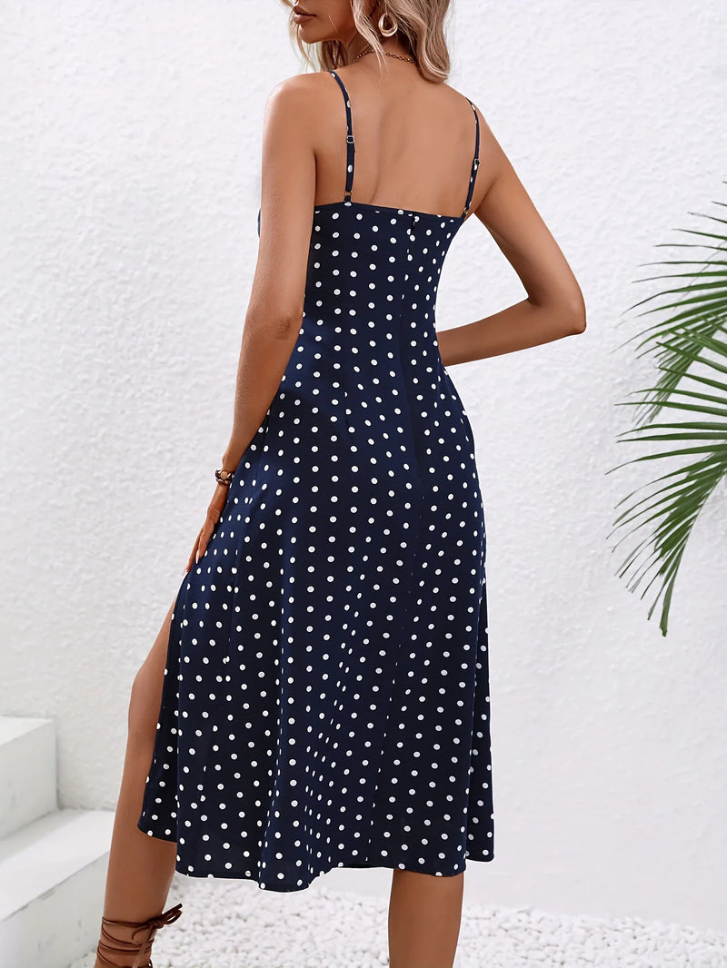 Vestido de Verão Com Alças Finas e Estampa de Bolinhas