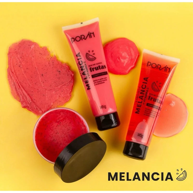 Kit C/3 Itens Esfoliante, Hidratante e Sabonete Corporal e Facial Melancia Porán