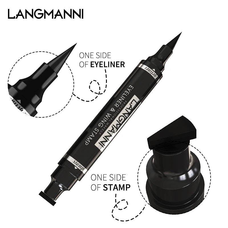 Caneta Delineadora com Carimbo Ponta Dupla, delineador preto 2 em 1 à prova d'água e de manchas com ponta triangular, precisão de longa duração
